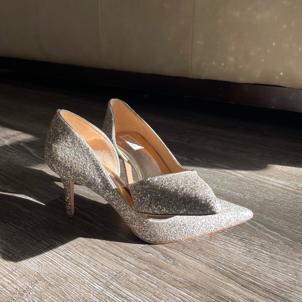 Badgley Mischka glitter heels